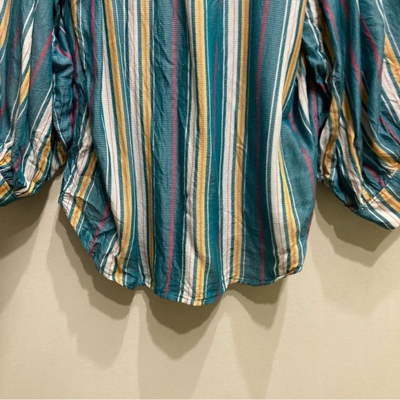 Anthropologie Byron Blouse Size Small Teal Green Striped Puff Sleeve Loose Fit - Picture 7 of 12